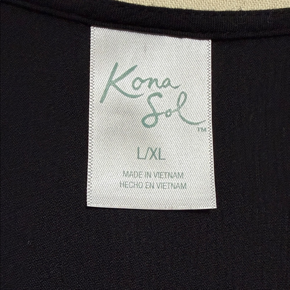 Kona Sol Black Sleeveless Open Front Swim Coverup Maxi w/ Drawstring Waist, L/XL - Picture 8 of 9
